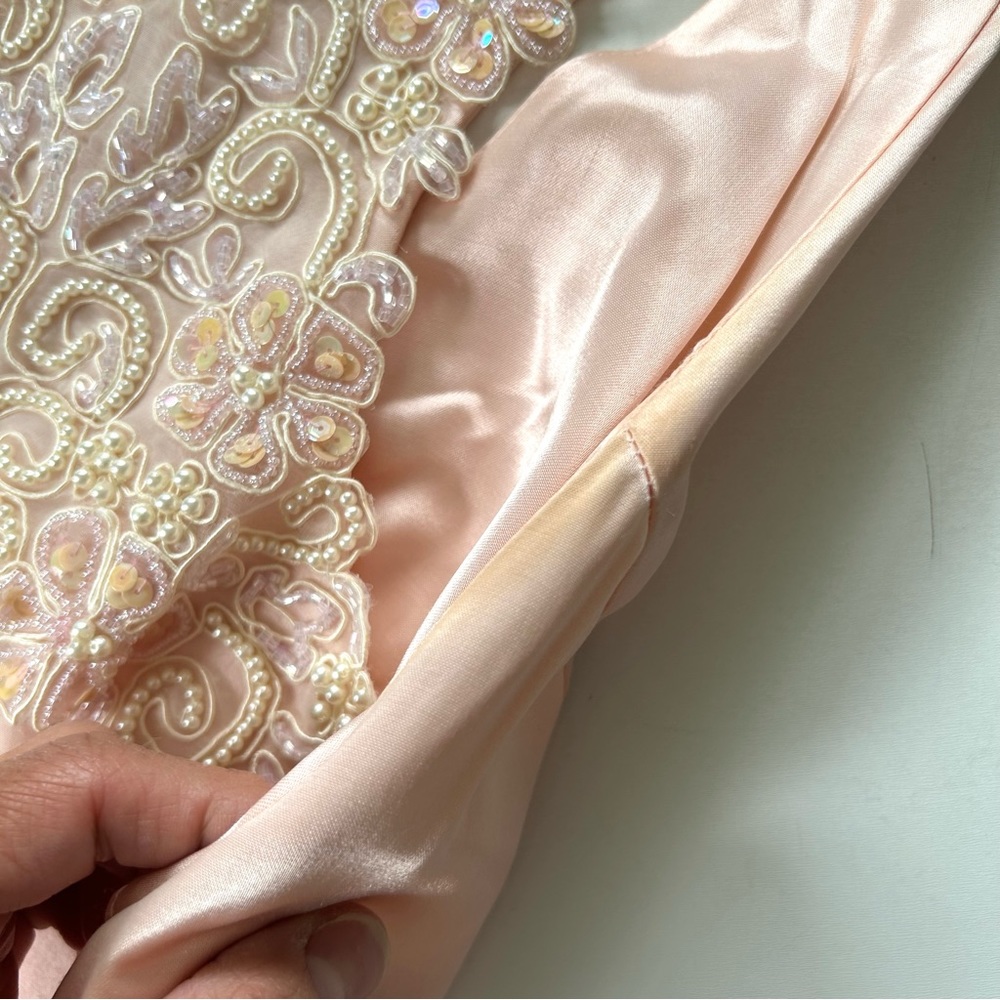 Jessica McClintock Vintage 90s Y2K Blush Pink Sleeveless Beaded Back Slip Dress - Picture 8 of 10